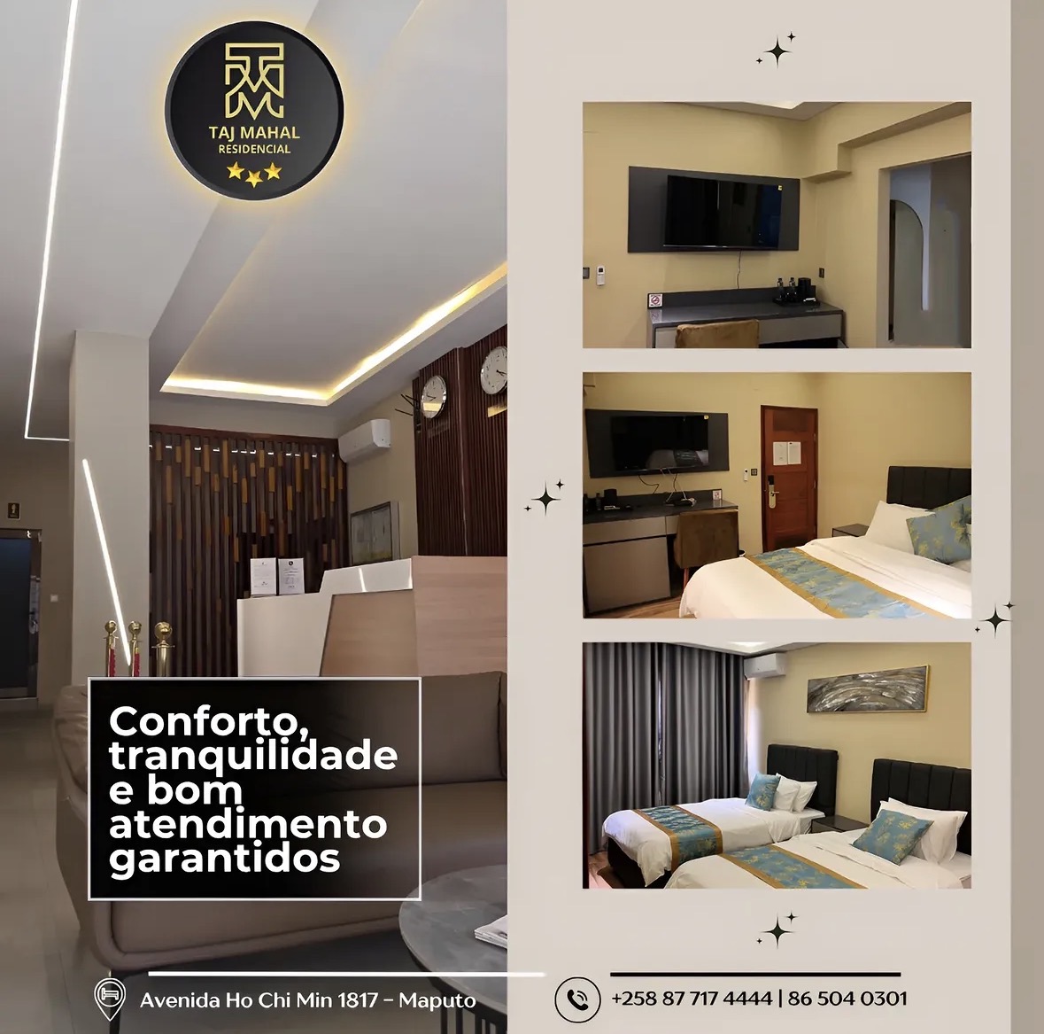 Recepção e quartos do Taj Mahal Residencial